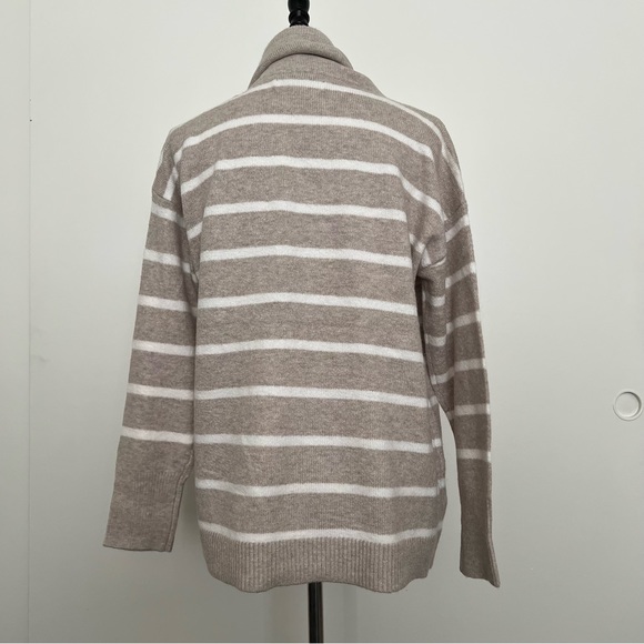 NWT Loft Striped Drawstring Neck Pocket Sweater Stone Heather - Picture 6 of 15